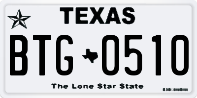 TX license plate BTG0510