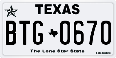 TX license plate BTG0670