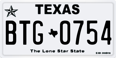 TX license plate BTG0754