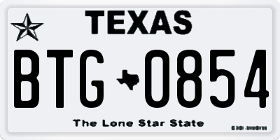 TX license plate BTG0854