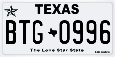 TX license plate BTG0996