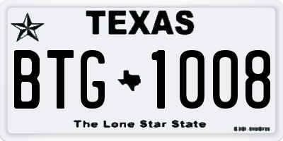 TX license plate BTG1008