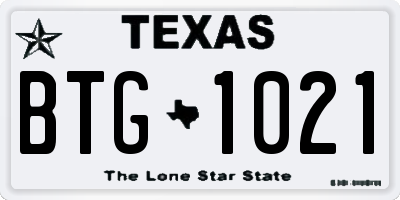 TX license plate BTG1021