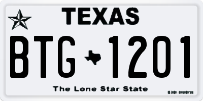 TX license plate BTG1201