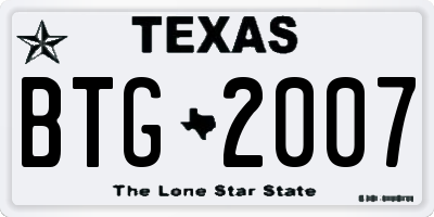 TX license plate BTG2007