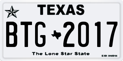 TX license plate BTG2017