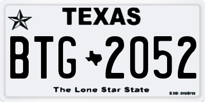 TX license plate BTG2052