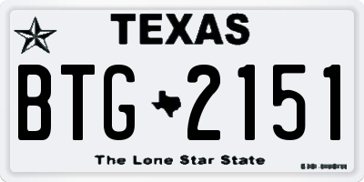TX license plate BTG2151
