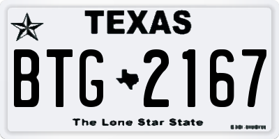 TX license plate BTG2167