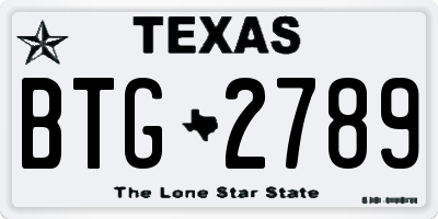 TX license plate BTG2789