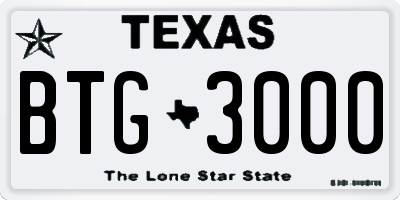 TX license plate BTG3000