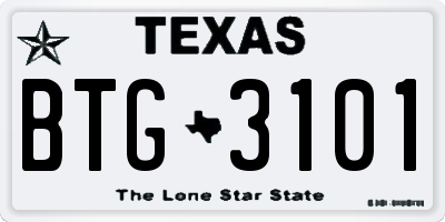 TX license plate BTG3101