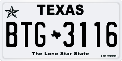 TX license plate BTG3116