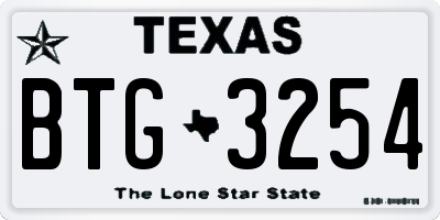 TX license plate BTG3254