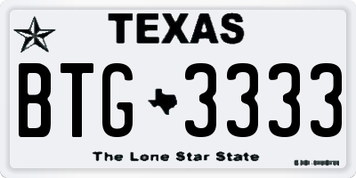 TX license plate BTG3333