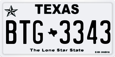 TX license plate BTG3343