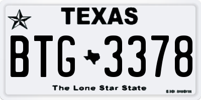 TX license plate BTG3378
