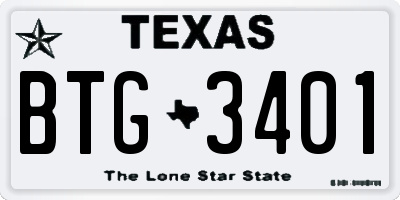 TX license plate BTG3401