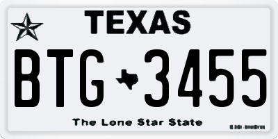 TX license plate BTG3455