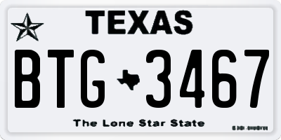 TX license plate BTG3467