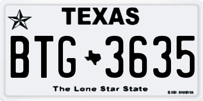 TX license plate BTG3635