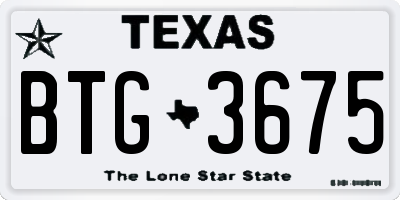 TX license plate BTG3675