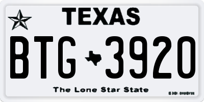 TX license plate BTG3920