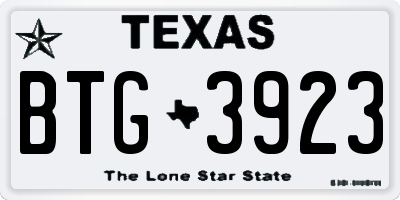 TX license plate BTG3923