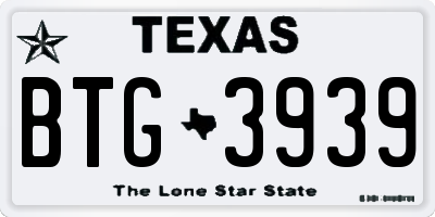 TX license plate BTG3939