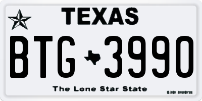 TX license plate BTG3990