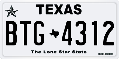 TX license plate BTG4312