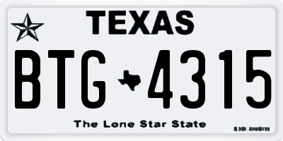 TX license plate BTG4315