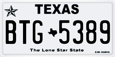TX license plate BTG5389