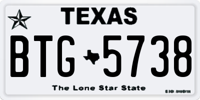 TX license plate BTG5738