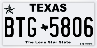 TX license plate BTG5806