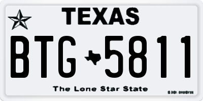 TX license plate BTG5811