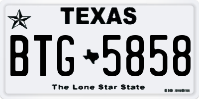 TX license plate BTG5858