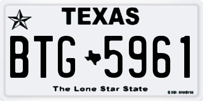 TX license plate BTG5961
