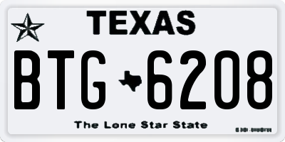 TX license plate BTG6208