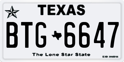 TX license plate BTG6647