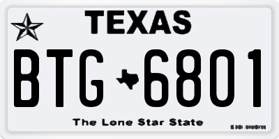TX license plate BTG6801