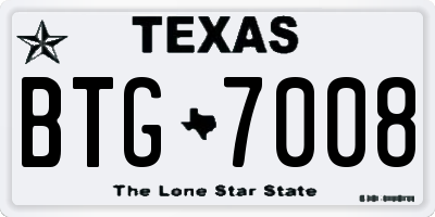 TX license plate BTG7008