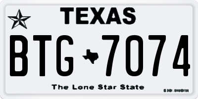TX license plate BTG7074