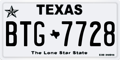 TX license plate BTG7728