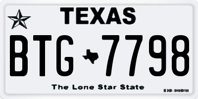 TX license plate BTG7798