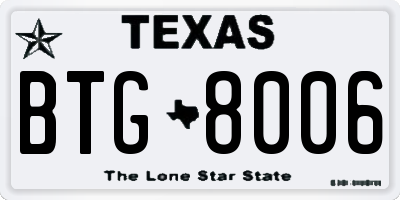 TX license plate BTG8006