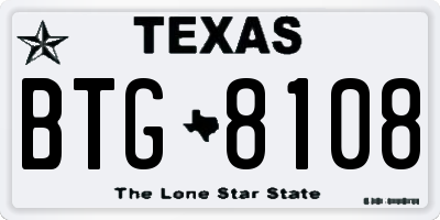 TX license plate BTG8108