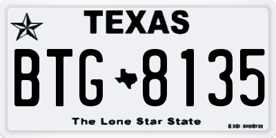 TX license plate BTG8135