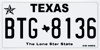 TX license plate BTG8136