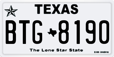 TX license plate BTG8190